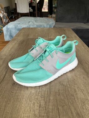 Nike Men’s Mint Green and Light Gray Mesh Running Sneakers